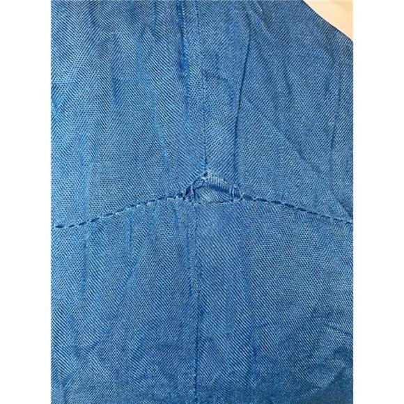 Women's Blue Drawstring Waist Deep V Neck Crochet Swimsuit Cover Up S - Picture 2 of 3